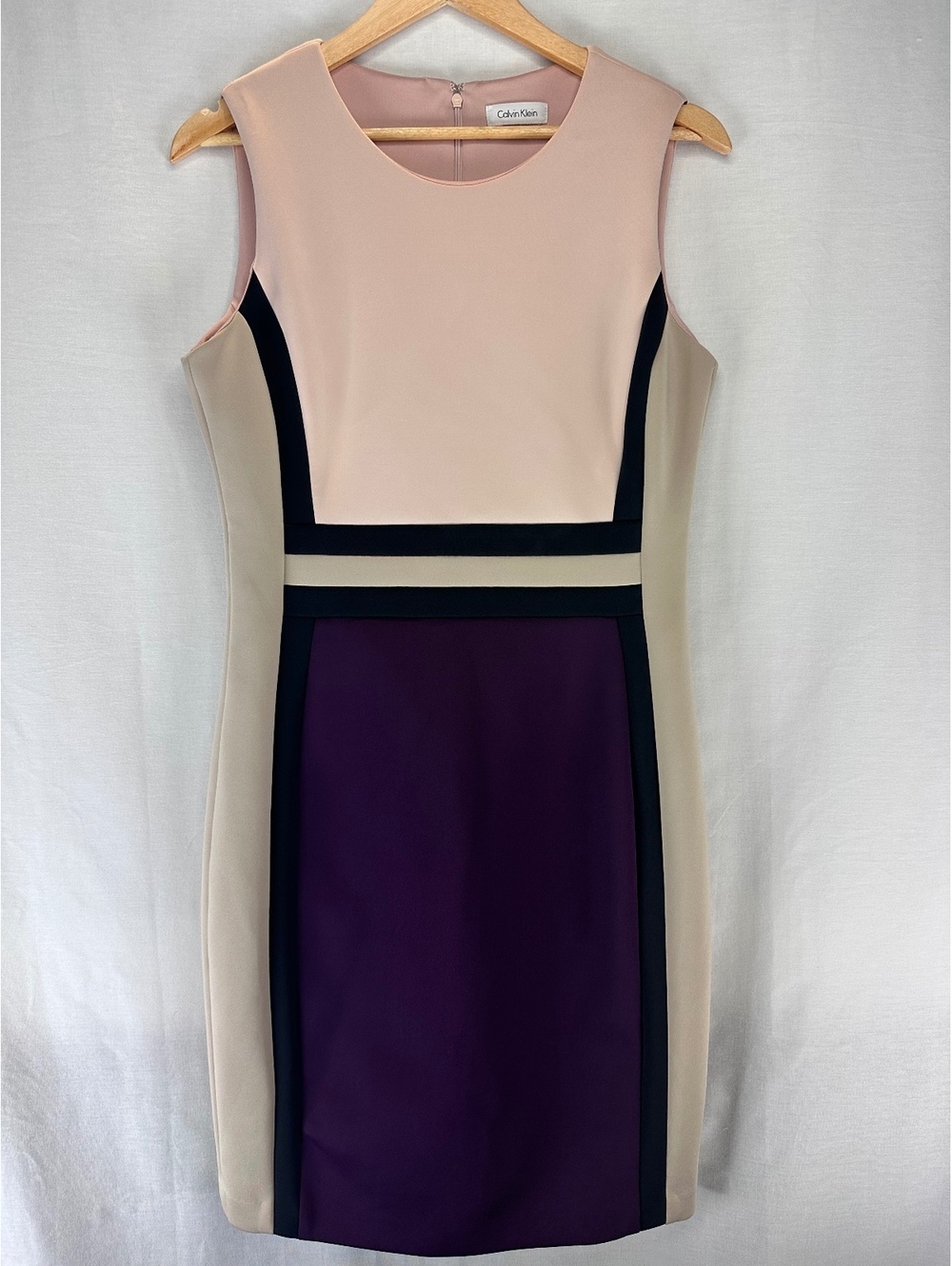Calvin Klein Size 12 Blush Purple Beige Black Colorblock Sheath Dress